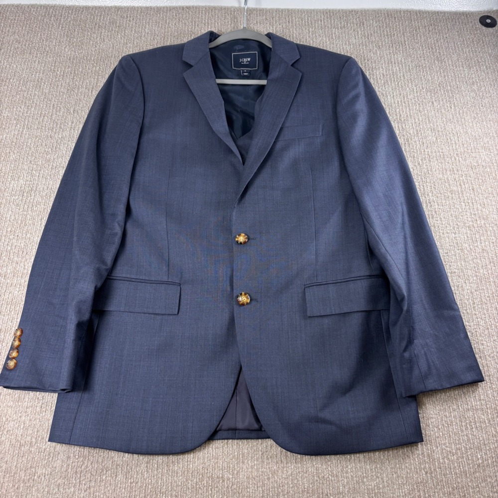 J.Crew Thompson Wool Navy Blue Suit Jacket Blazer and Vest Set Mens 38R S